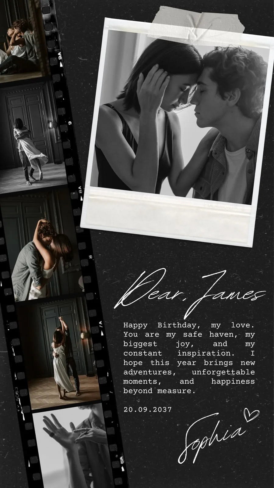 Dark Filmstrip Polaroid Scrapbook template preview